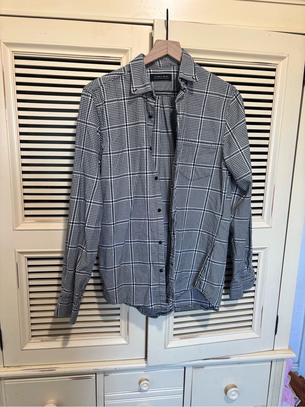 Zara Black & White Checked Button-Down Shirt